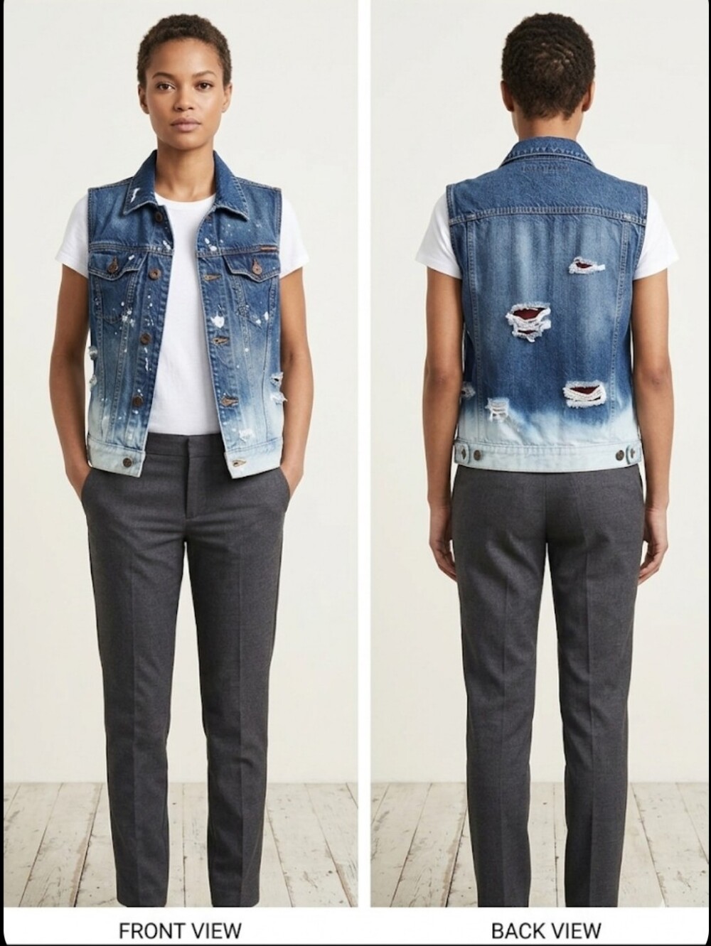 Distressed denim Vest S bleached holy DKNY